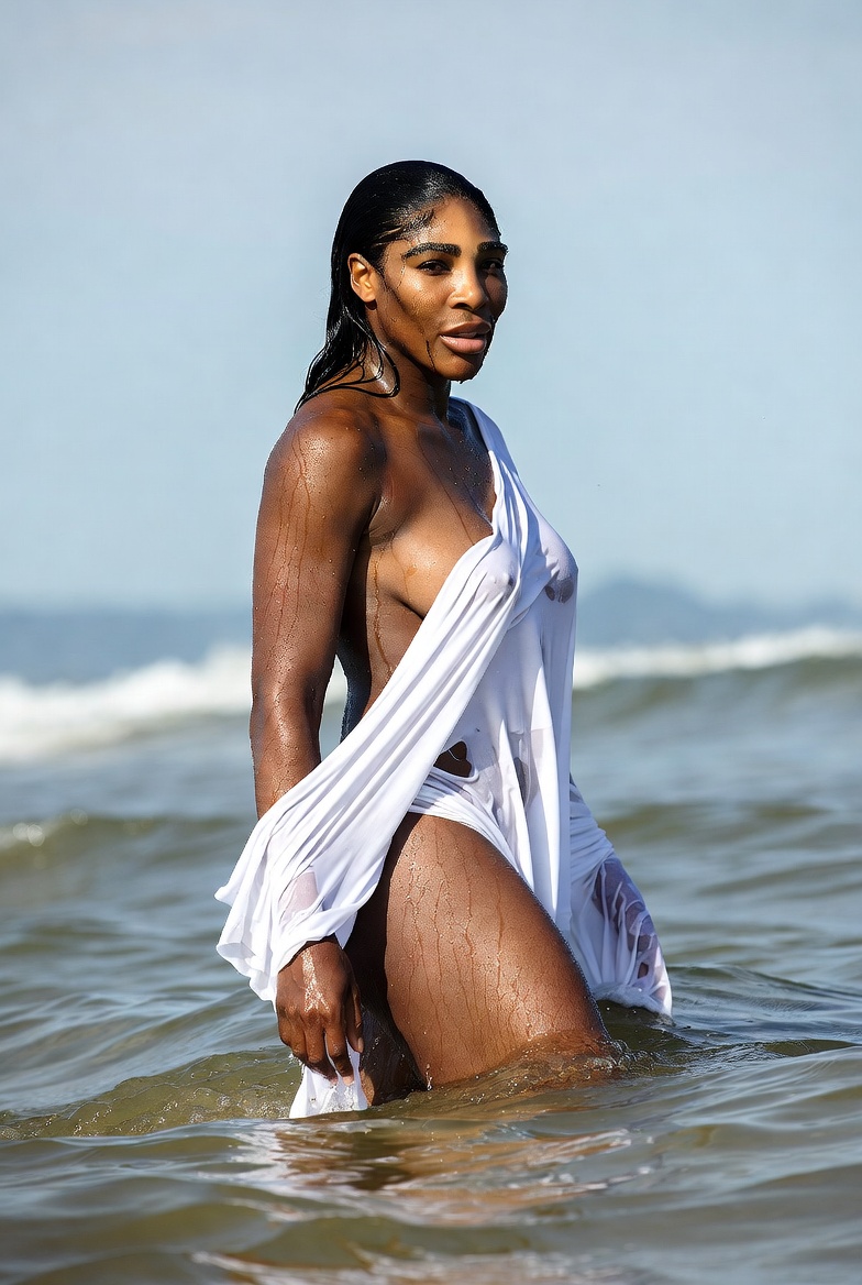 These Serena Williams New 10 Mouth-Watering Wet Beach Moment Photos in a Barely There Dress Are the New Viral Talk on the Internet, and Fans Went Crazy to See the Moment the Dress Slipped Down and What Revealed Is That Serena Has a Big