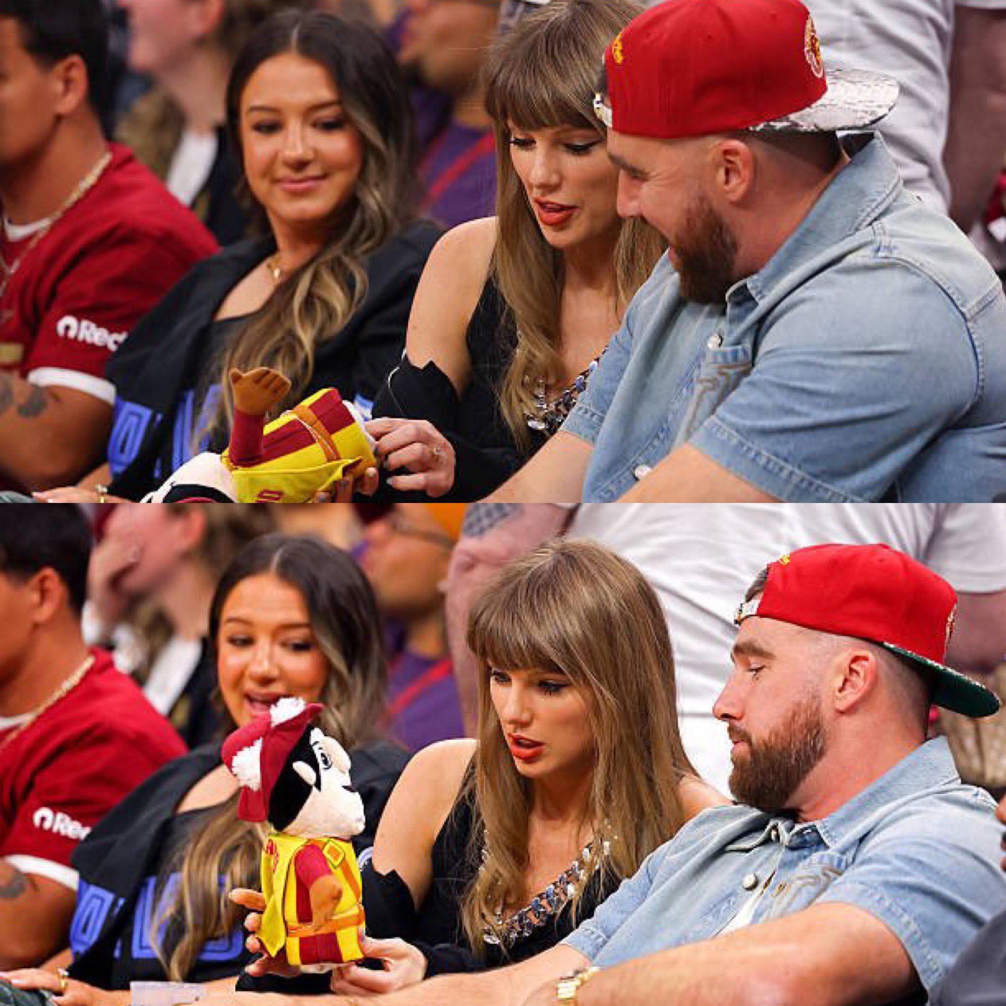 See funny moment Taylor Swift bursts into laughter after receiving a Cleveland Cavaliers mascot toy while Travis Kelce reacts differently courtside during the game
