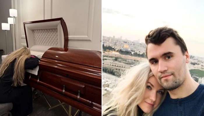 charlie kirk widow Erika mourns beside his casket