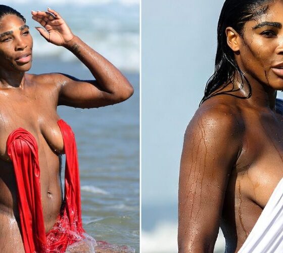 See Serena Williams in Spicy Wet Red Barely-There Never-Before-Seen Mouth-Watering Photos: Fans Lose It When the Red Dress Couldn't Hold Her Melons and Dropped and Revealed Her Giant...