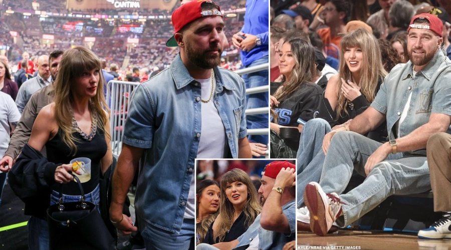 See moment Taylor Swift and Travis Kelce arrive courtside for the Knicks vs Cleveland Cavaliers Eastern Conference Finals in Cleveland and receive a standing ovation as the game stops to welcome them