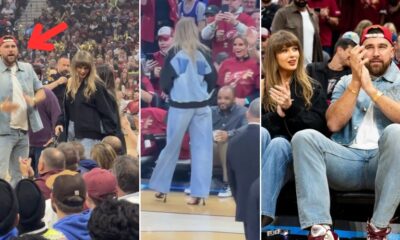 Watch moment Travis Kelce got emotional at the game when he and Taylor Swift arrived courtside for Knicks vs Cavaliers in Cleveland, wanted to sit but was stopped from sitting immediately due to the overwhelming reaction and moment from the crowd