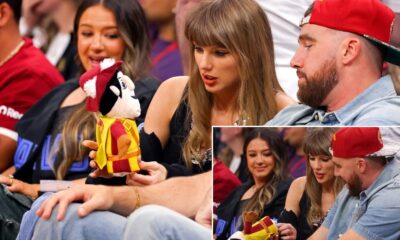 See funny moment Taylor Swift bursts into laughter after receiving a Cleveland Cavaliers mascot toy while Travis Kelce reacts differently courtside during the game